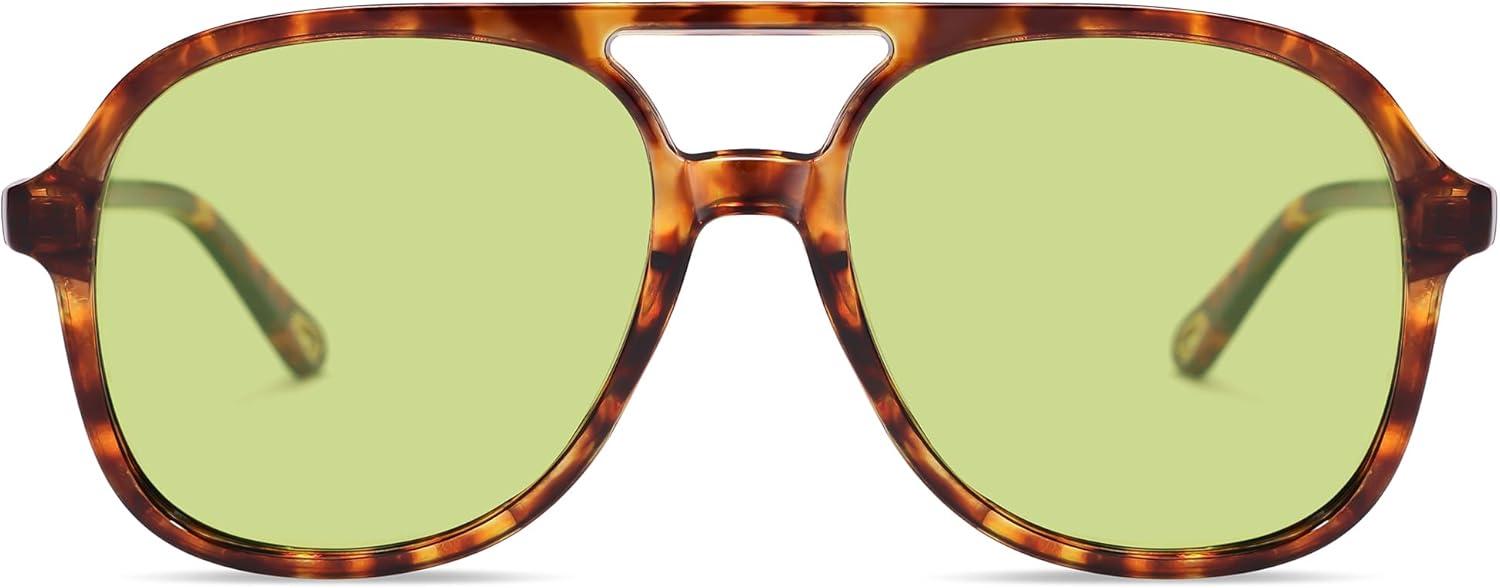 image:imageSOJOS Retro Polarized Aviator Sunglasses Womens Mens Classic 70s 80s Vintage Trendy Square Aviators SJ2174TortoiseLight Green Tint