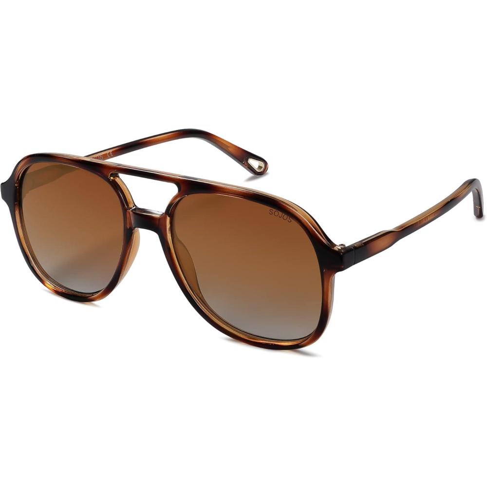 image:imageSOJOS Retro Polarized Aviator Sunglasses Womens Mens Classic 70s 80s Vintage Trendy Square Aviators SJ2174Amber Brown TortoiseBrown