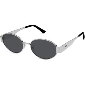 image:imageSOJOS Retro Oval Sunglasses for Women Trendy Classic Shades UV400 Protection SJ1256Shiny SilverGrey Lens