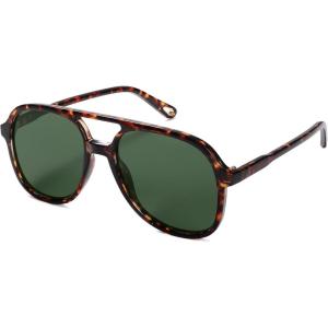image:imageSOJOS Retro Polarized Aviator Sunglasses Womens Mens Classic 70s 80s Vintage Trendy Square Aviators SJ2174Brown TortoiseDark Green