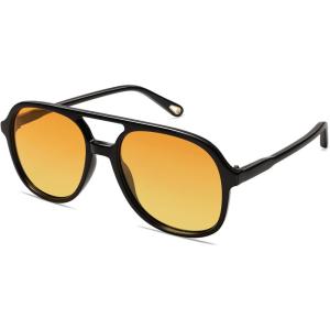 image:imageSOJOS Retro Polarized Aviator Sunglasses Womens Mens Classic 70s 80s Vintage Trendy Square Aviators SJ2174Dark BlackYellow Tint