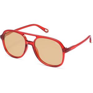 image:imageSOJOS Retro Polarized Aviator Sunglasses Womens Mens Classic 70s 80s Vintage Trendy Square Aviators SJ2174RedClear Brown Tint