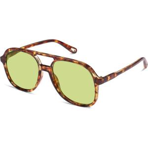 image:imageSOJOS Retro Polarized Aviator Sunglasses Womens Mens Classic 70s 80s Vintage Trendy Square Aviators SJ2174TortoiseLight Green Tint