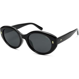 image:imageSOJOS Trendy Oval Polarized Sunglasses for Women Classic Round Retro UV Protection Shade SJ2675Black Frame Grey Lens