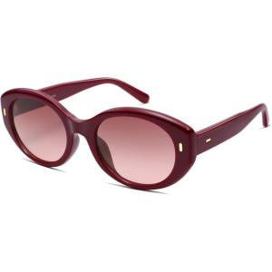 image:imageSOJOS Trendy Oval Polarized Sunglasses for Women Classic Round Retro UV Protection Shade SJ2675Dark Red Frame Red Grading Lens