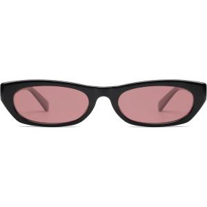 image:imageSOJOS Trendy Small Rectangle Polarized Sunglasses for Women Men Retro Y2K Narrow Thin Skinny Sunnies SJ2363Shiny BlackRed