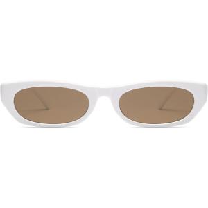 image:imageSOJOS Trendy Small Rectangle Polarized Sunglasses for Women Men Retro Y2K Narrow Thin Skinny Sunnies SJ2363WhiteBrown