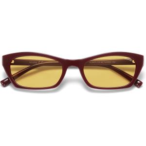image:imageSOJOS Trendy Cat Eye Polarized Sunglasses for Women Men Retro 90s Y2K Small Thin Rectangle Sunnies SJ2670Dark RedYellow Tint