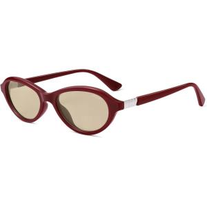image:imageSOJOS Trendy Oval Polarized Sunglasses for Women Retro Cateye Chic Shades Sunnies SJ2653Red Frame Brown Lens