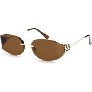 image:imageSOJOS Trendy Oval Sunglasses for WomenFashion Rimless Metal Sun Glasses Y2K Style UV400 Protected SJ1271Brown