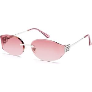 image:imageSOJOS Trendy Oval Sunglasses for WomenFashion Rimless Metal Sun Glasses Y2K Style UV400 Protected SJ1271Burgundy