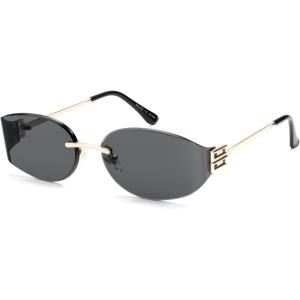 image:imageSOJOS Trendy Oval Sunglasses for WomenFashion Rimless Metal Sun Glasses Y2K Style UV400 Protected SJ1271Grey