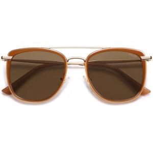 image:imageSOJOS Retro Aviator Square Polarized Sunglasses For Women MenVintage Womens Sun Glasses Shades UV400 SJ2180Milky BrownBrown