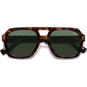 image:imageSOJOS Retro Thick Polarized Aviator Sunglasses for Women Men Large Trendy Bold Square Pilot Shades SJ2385TortoiseDark Green