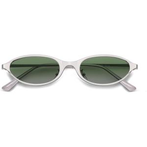 image:imageSOJOS Trendy Oval Cat Eye Sunglasses for Women Chic 80s 90s Retro Small Narrow Sunnies SJ1287Matt SilverLight Green