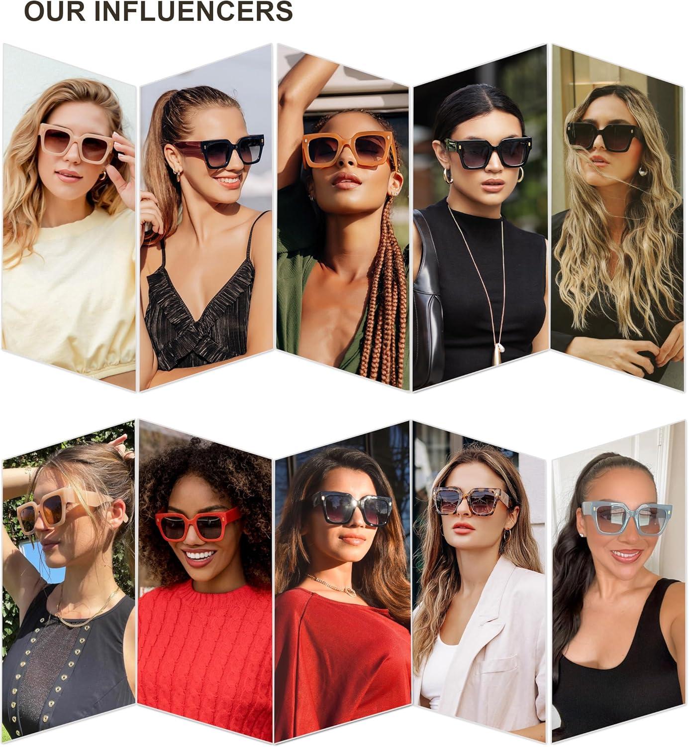 image:imageSOJOS Vintage Oversized Square Sunglasses for WomenRetro Womens Luxury Big Large Sun Glasses UV400 SJ2194Green FramePink Grading Lens
