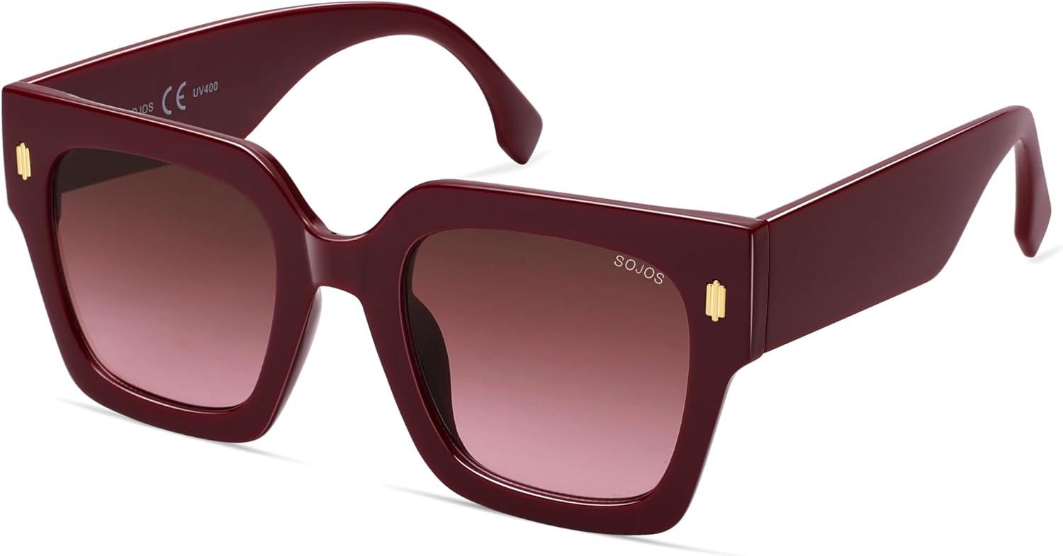 image:imageSOJOS Vintage Oversized Square Sunglasses for WomenRetro Womens Luxury Big Large Sun Glasses UV400 SJ2194Wine FrameRed Grading Lens