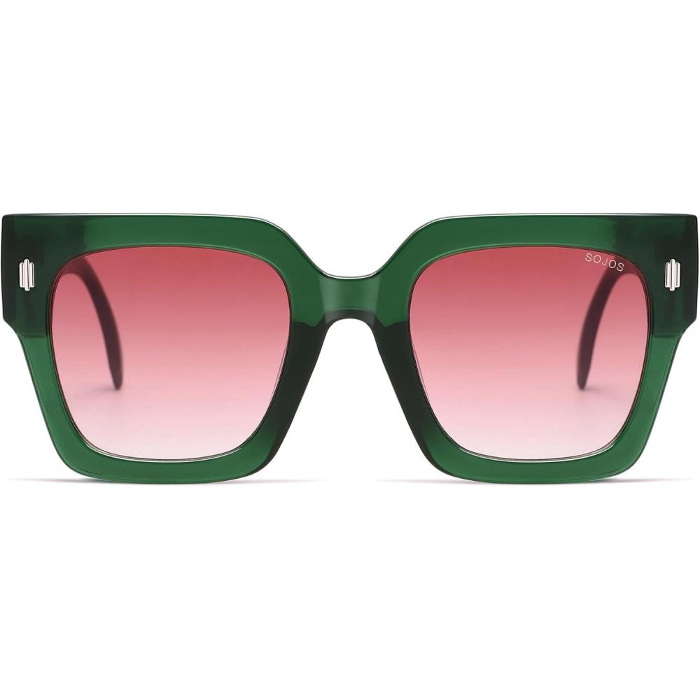 image:imageSOJOS Vintage Oversized Square Sunglasses for WomenRetro Womens Luxury Big Large Sun Glasses UV400 SJ2194Green FramePink Grading Lens