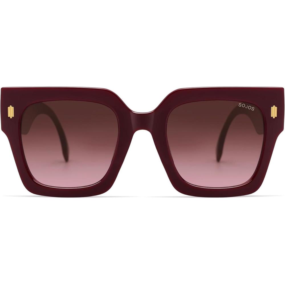 image:imageSOJOS Vintage Oversized Square Sunglasses for WomenRetro Womens Luxury Big Large Sun Glasses UV400 SJ2194Wine FrameRed Grading Lens