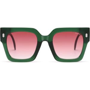 image:imageSOJOS Vintage Oversized Square Sunglasses for WomenRetro Womens Luxury Big Large Sun Glasses UV400 SJ2194Green FramePink Grading Lens