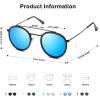 image:imageSOJOS Retro Vintage Round Polarized Sunglasses for Women Men Small Double Bridge Circle Sunnies SJ1104Matte BlackBlue Mirrored