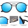 image:imageSOJOS Retro Vintage Round Polarized Sunglasses for Women Men Small Double Bridge Circle Sunnies SJ1104Matte BlackBlue Mirrored