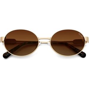 image:imageSOJOS Retro Oval Polarized Sunglasses Womens MenTrendy Round 90s Shades SJ1281Gold Frame Brown Grading Lens