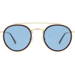 image:imageSOJOS Retro Vintage Round Polarized Sunglasses for Women Men Small Double Bridge Circle Sunnies SJ1104Shiny GoldBlue
