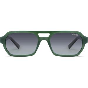 image:imageSOJOS Trendy TR90 Polarized Aviator Sunglasses for Women MenRetro Rectangle Shades Sun Glasses SJ2683Green Frame Grey Grading Lens