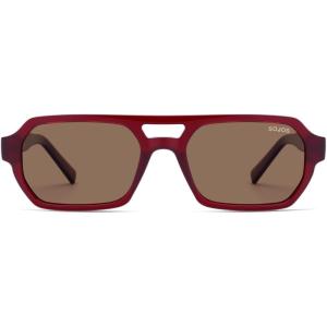 image:imageSOJOS Trendy TR90 Polarized Aviator Sunglasses for Women MenRetro Rectangle Shades Sun Glasses SJ2683Red Frame Brown Lens