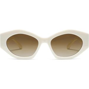 image:imageSOJOS Trendy Hexagonal Polarized Sunglasses for Womens MensRetro Polygon Shades Plastic Frame Sun Glasses SJ2307Beige