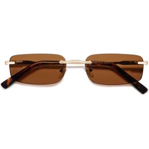 image:imageSOJOS Trendy Small Square Sunglasses Womens Retro Rimless Sun Glasses Vintage Narrow Shades SJ1280Gold  Brown Lens
