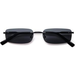 image:imageSOJOS Trendy Small Square Sunglasses Womens Retro Rimless Sun Glasses Vintage Narrow Shades SJ1280Shiny Black  Grey Lens