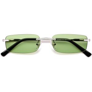 image:imageSOJOS Trendy Small Square Sunglasses Womens Retro Rimless Sun Glasses Vintage Narrow Shades SJ1280Silver  Green Lens