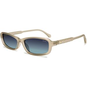 image:imageSOJOS Ocean Collection Retro Rectangular Polarized Sunglasses for Women Men Narrow 90s Square Shades CarapaceBeigeBlau