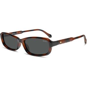 image:imageSOJOS Ocean Collection Retro Rectangular Polarized Sunglasses for Women Men Narrow 90s Square Shades CarapaceTortoiseGrey