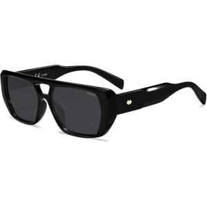 image:imageSOJOS Retro Flat Top Double Bridge Square Polarized Sunglasses for Women Men UV400 Designer Pilot Shades SJ2686Black FrameGrey Lens
