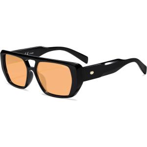 image:imageSOJOS Retro Flat Top Double Bridge Square Polarized Sunglasses for Women Men UV400 Designer Pilot Shades SJ2686Black FrameYellow Lens