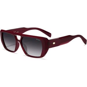 image:imageSOJOS Retro Flat Top Double Bridge Square Polarized Sunglasses for Women Men UV400 Designer Pilot Shades SJ2686Red FrameGrry Grading Lens