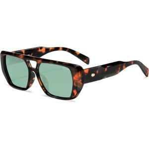 image:imageSOJOS Retro Flat Top Double Bridge Square Polarized Sunglasses for Women Men UV400 Designer Pilot Shades SJ2686Tortoise FrameLight Green Lens