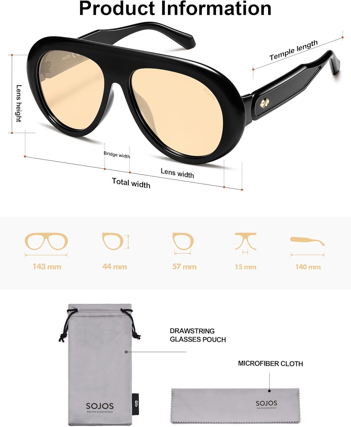 image:imageSOJOS Trendy Oversized Polarized Aviator Sunglasses Womens Men Retro Vintage 70s Style UV Protection Sun Glasses SJ2390BlackLight Brown