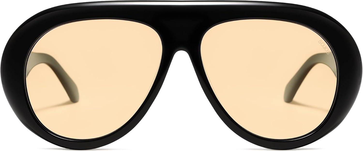 image:imageSOJOS Trendy Oversized Polarized Aviator Sunglasses Womens Men Retro Vintage 70s Style UV Protection Sun Glasses SJ2390BlackLight Brown
