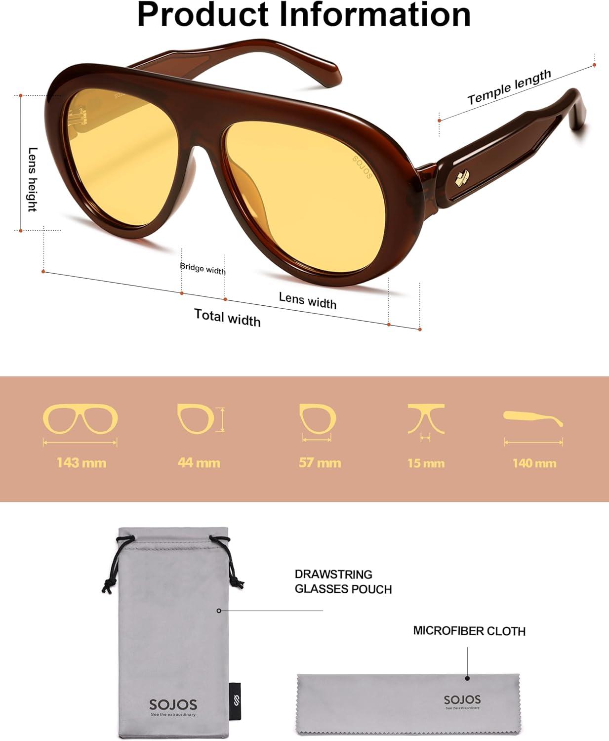 image:imageSOJOS Trendy Oversized Polarized Aviator Sunglasses Womens Men Retro Vintage 70s Style UV Protection Sun Glasses SJ2390OrangebrownLight Yellow