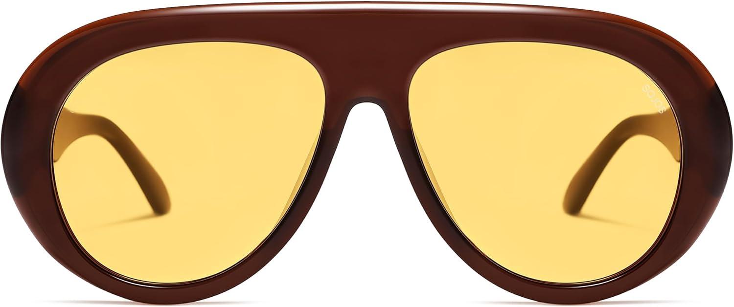 image:imageSOJOS Trendy Oversized Polarized Aviator Sunglasses Womens Men Retro Vintage 70s Style UV Protection Sun Glasses SJ2390OrangebrownLight Yellow