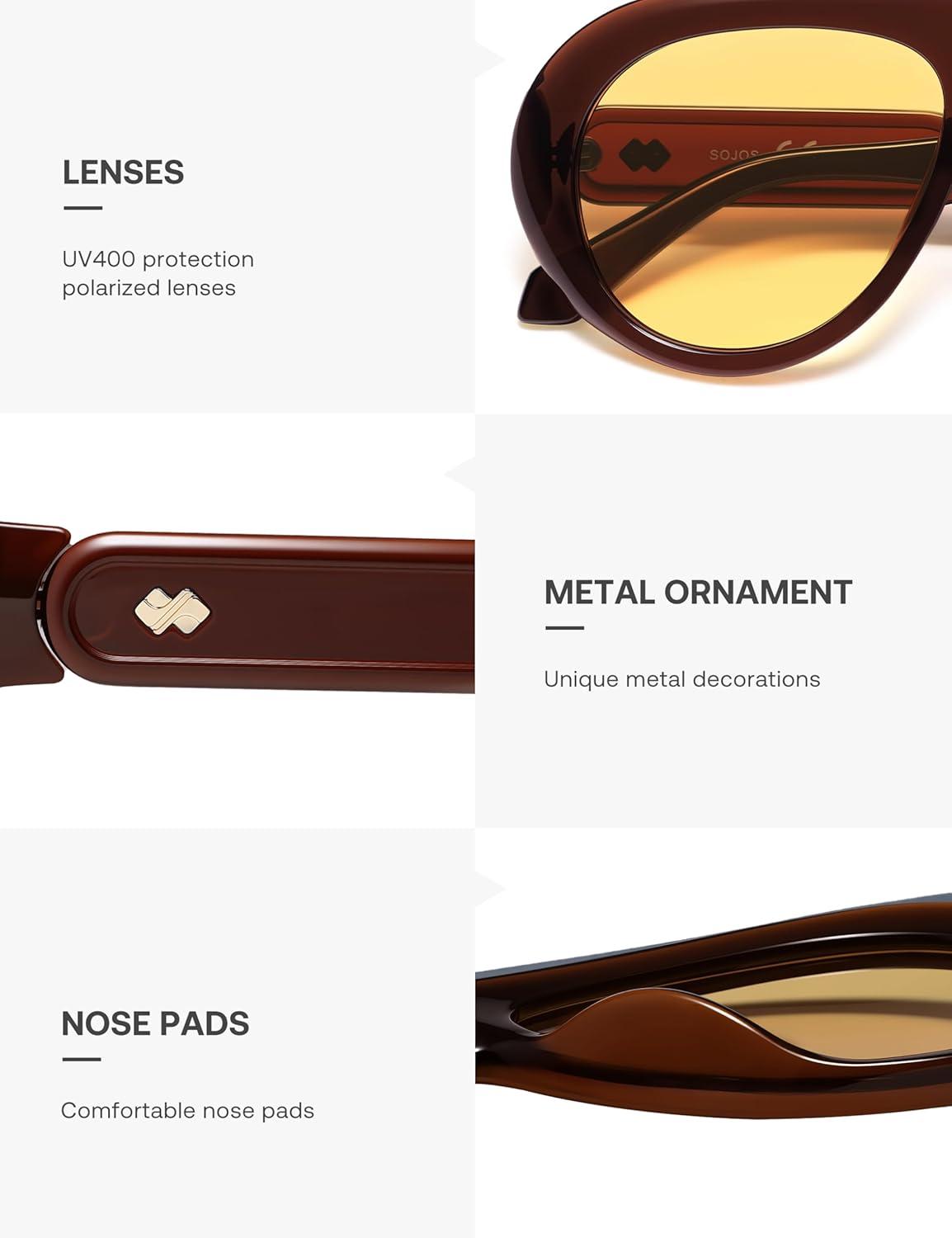 image:imageSOJOS Trendy Oversized Polarized Aviator Sunglasses Womens Men Retro Vintage 70s Style UV Protection Sun Glasses SJ2390OrangebrownLight Yellow