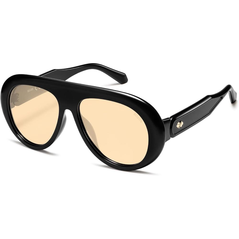 image:imageSOJOS Trendy Oversized Polarized Aviator Sunglasses Womens Men Retro Vintage 70s Style UV Protection Sun Glasses SJ2390BlackLight Brown
