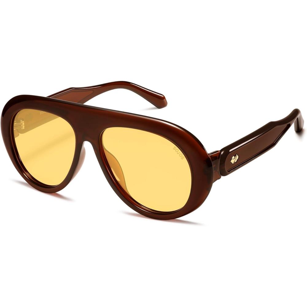 image:imageSOJOS Trendy Oversized Polarized Aviator Sunglasses Womens Men Retro Vintage 70s Style UV Protection Sun Glasses SJ2390OrangebrownLight Yellow