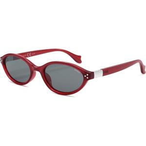 image:imageSOJOS Ocean Collection Retro Oval Polarized Sunglasses for Women Men Lightweight Narrow Shades StellarRedGrey