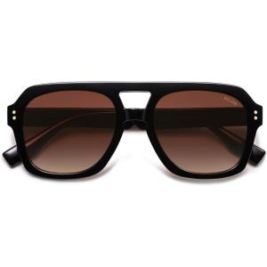 image:imageSOJOS Retro Thick Polarized Aviator Sunglasses for Women Men Large Trendy Bold Square Pilot Shades SJ2385BlackReddish Brown Gradient
