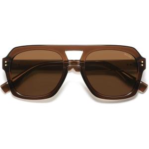 image:imageSOJOS Retro Thick Polarized Aviator Sunglasses for Women Men Large Trendy Bold Square Pilot Shades SJ2385Dark BrownBrown